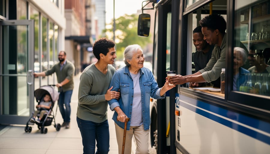 People in a community setting offering a supportive hand on a shoulder