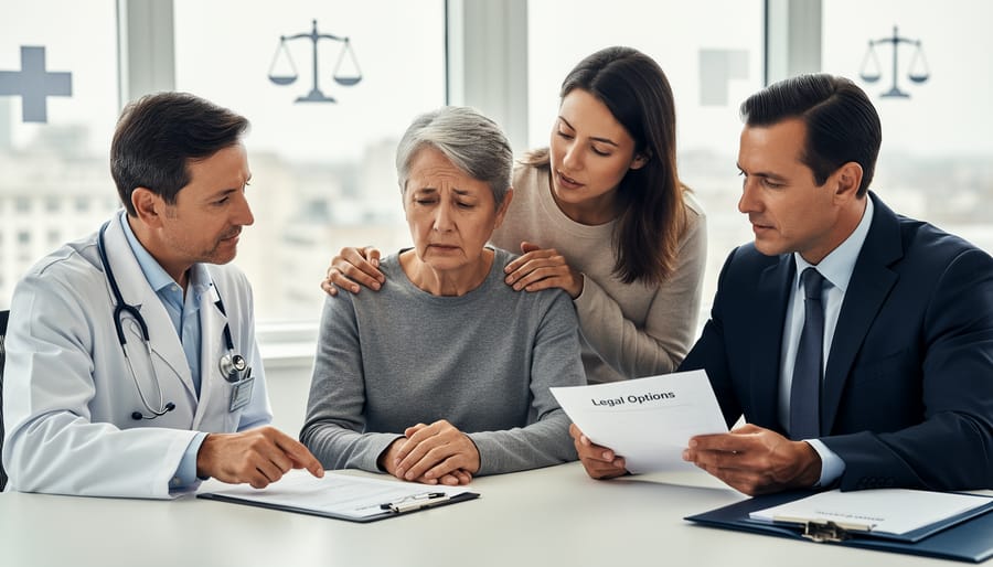 Close-up of two hands offering supportive help in a clinical setting.