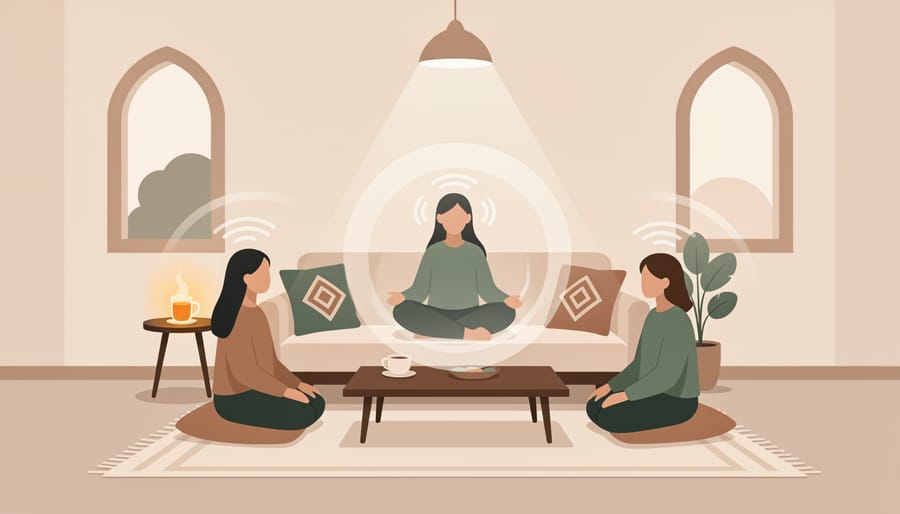 Cup of mint tea with steam on a wooden table in a calm home setting