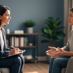 A therapist and a client sitting together in a calm counseling room, representing mental health and addiction support.