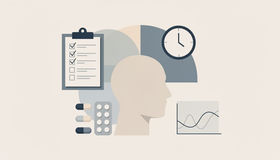 Clinical tools on a desk, including a stethoscope and a tablet, in a quiet office setting.